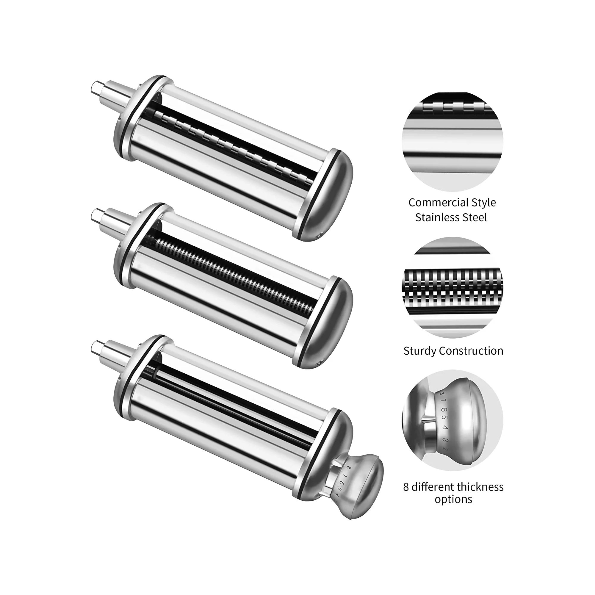 Kenome Pasta Roller Attachments Set for All KitchenAid Stand Mixer， 3-Piece Pasta Cutter Accessories Set