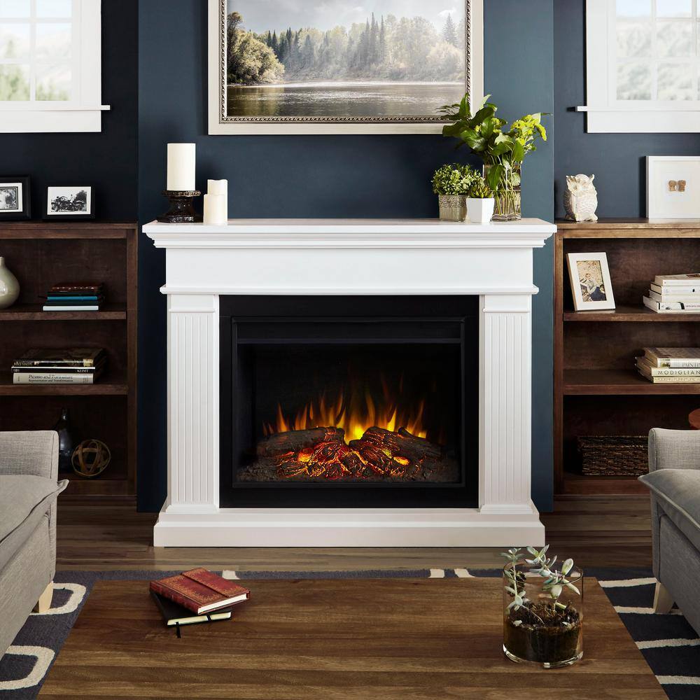 Real Flame Centennial Grand 55.5 in. Freestanding Wooden Electric Fireplace in White 8770E-W