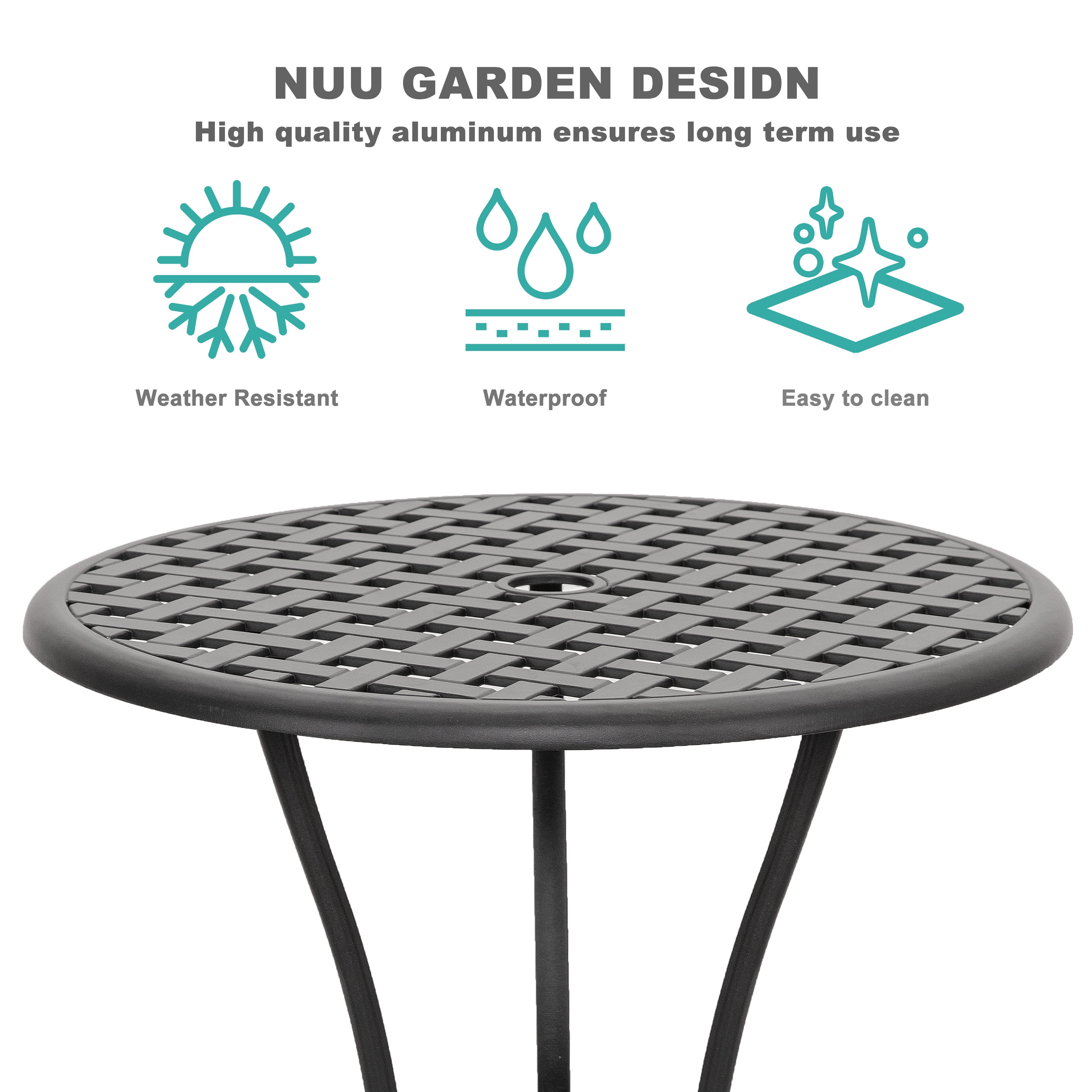 Nuu Garden 3 Piece Patio Bistro Sets Cast Aluminum Bistro Table Set Outdoor, Black with Golden Powder