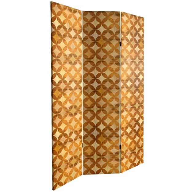 Double Sided Japanese Wood Pattern Canvas Room Divider Brown Oriental Furniture