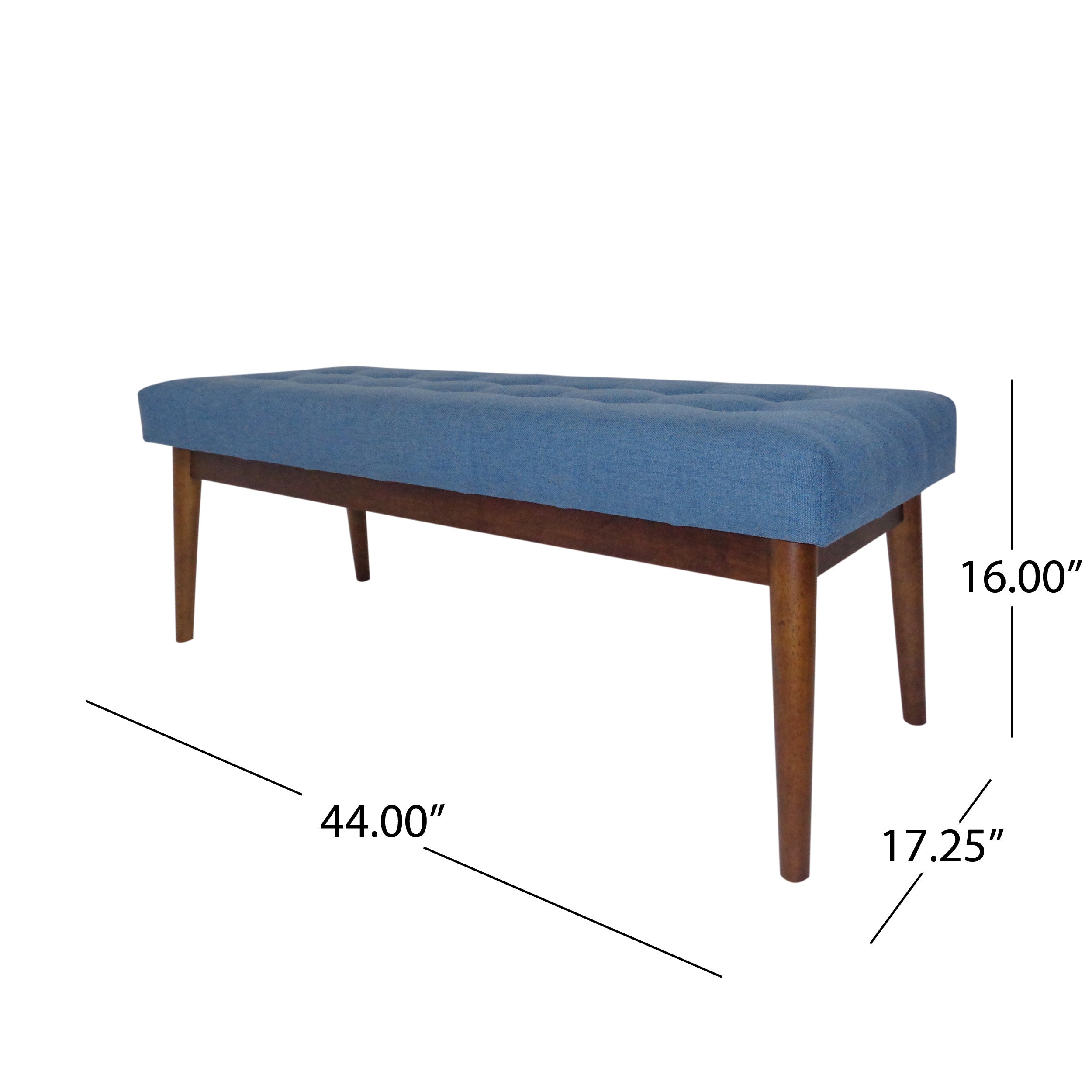 Flora Mid-Century Button Tufted Fabric Ottoman Bench with Tapered Legs