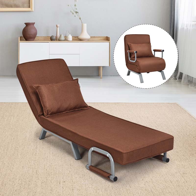 Folding Convertible Sofa Bed Sleeper Chair w/Pillow, 5-Position Armchair Chaise Lounge Couch