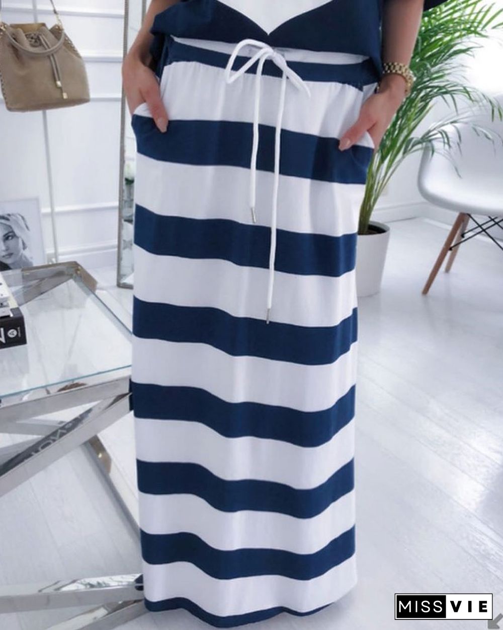 Boat Anchor Print T-Shirt & Striped Skirt Set