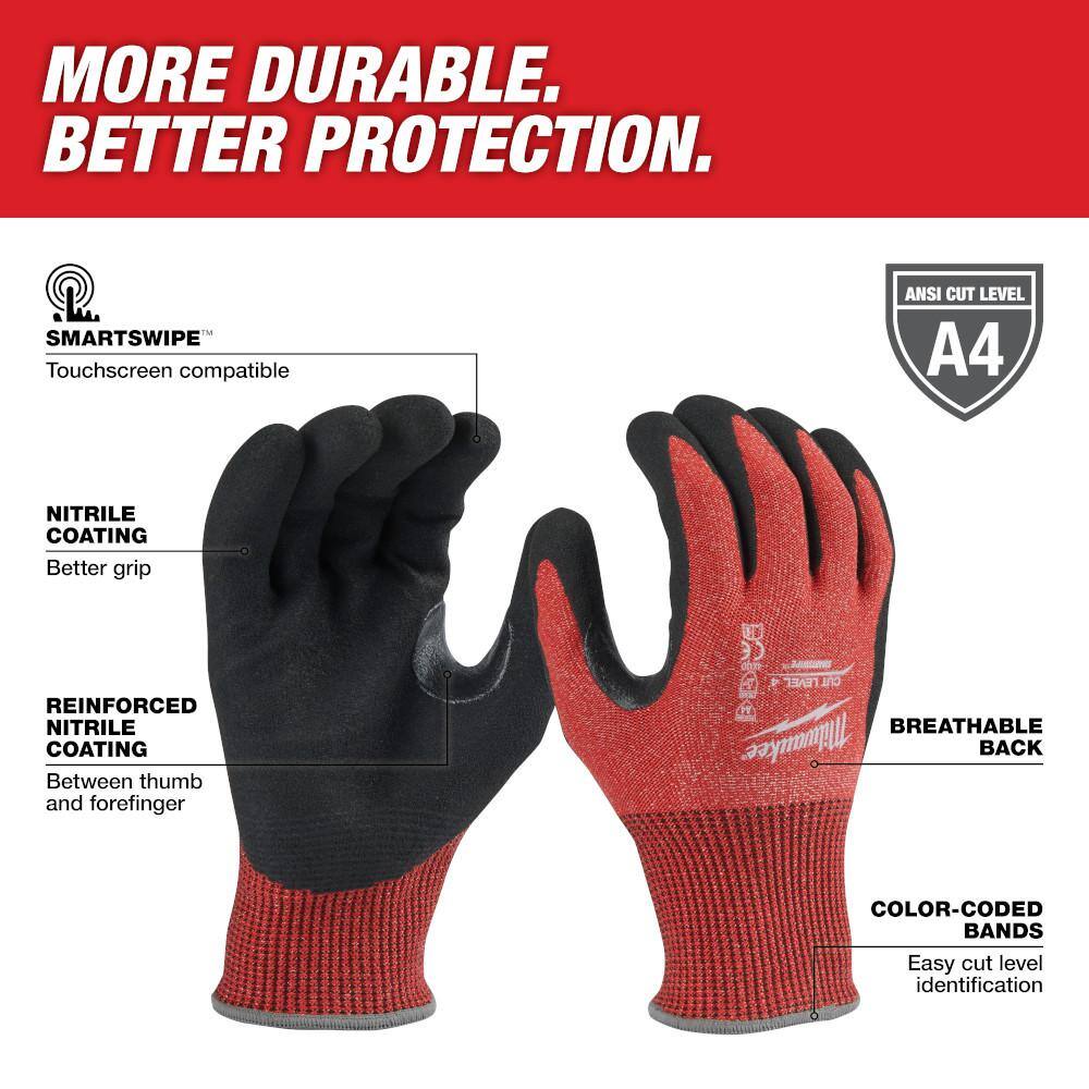 MW Medium Red Nitrile Level 4 Cut Resistant Dipped Work Gloves (12-Pack) 48-22-8946B