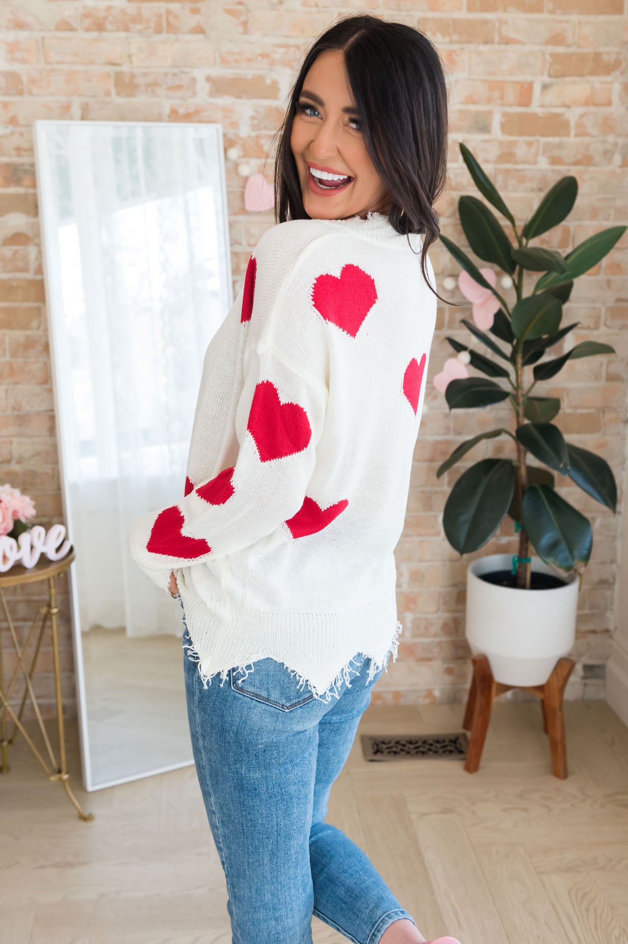 Hearts Galore Modest Fringe Sweater