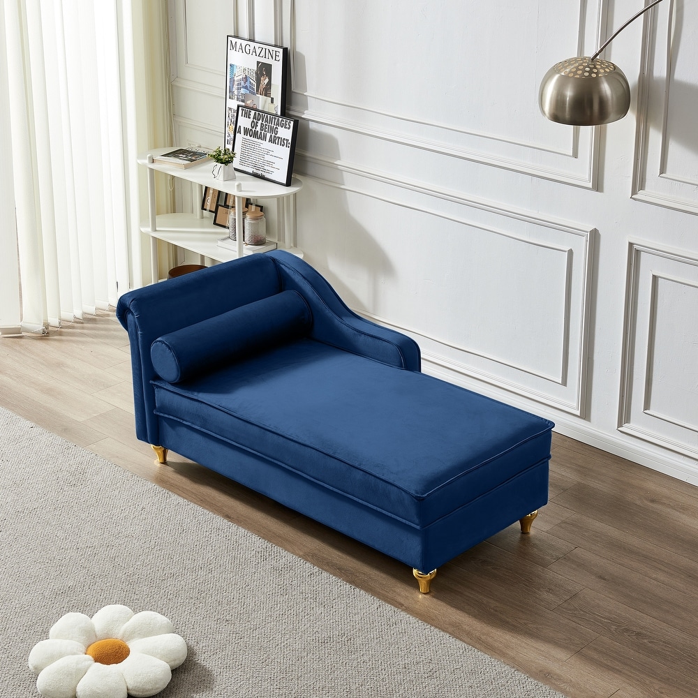 Velvet Chaise Lounges Hidden Storage Lounges Chair  Navy Blue