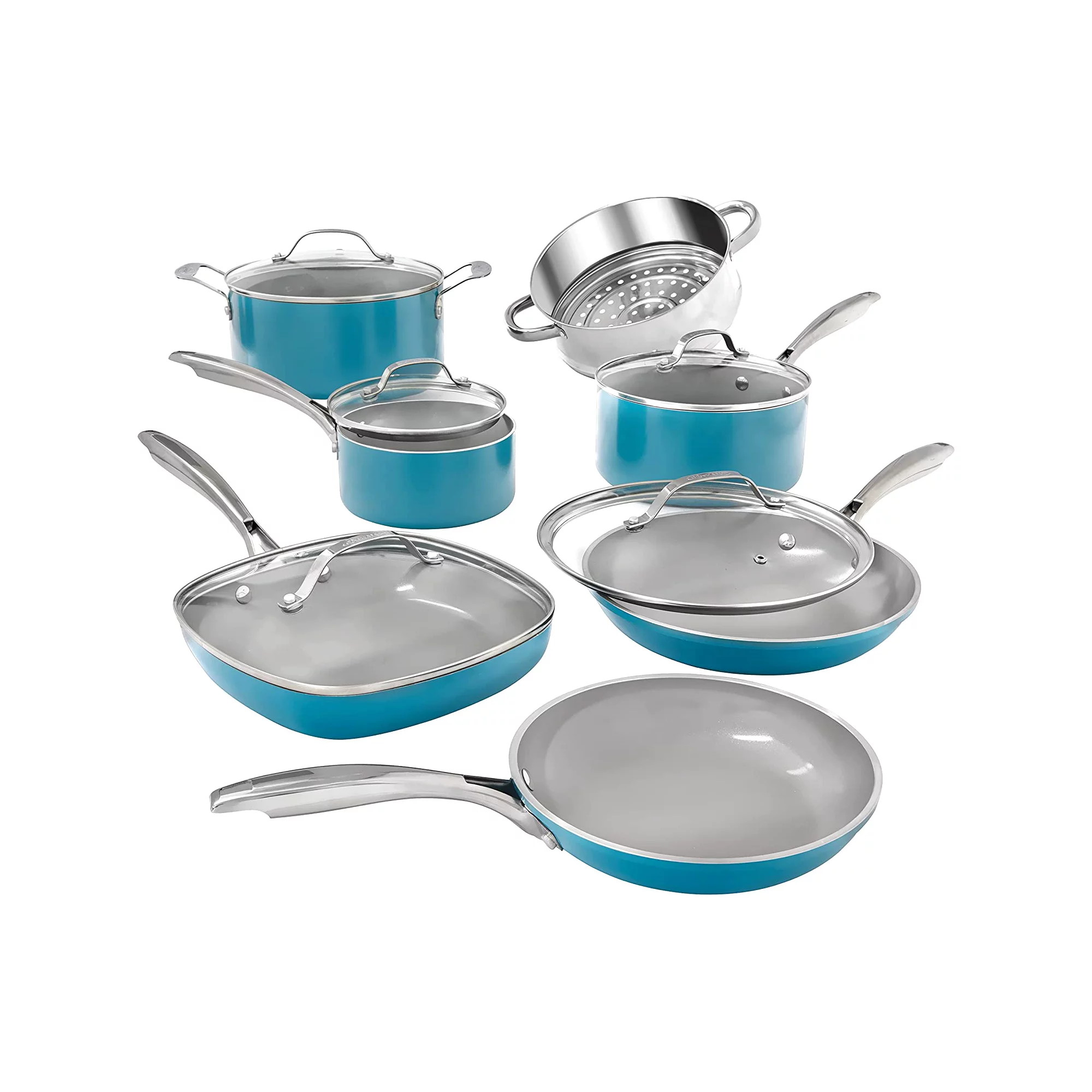 Gotham Steel Pots and Pans Set 12 Pieces Cookware Set with Nonstick Ceramic Coating Blue