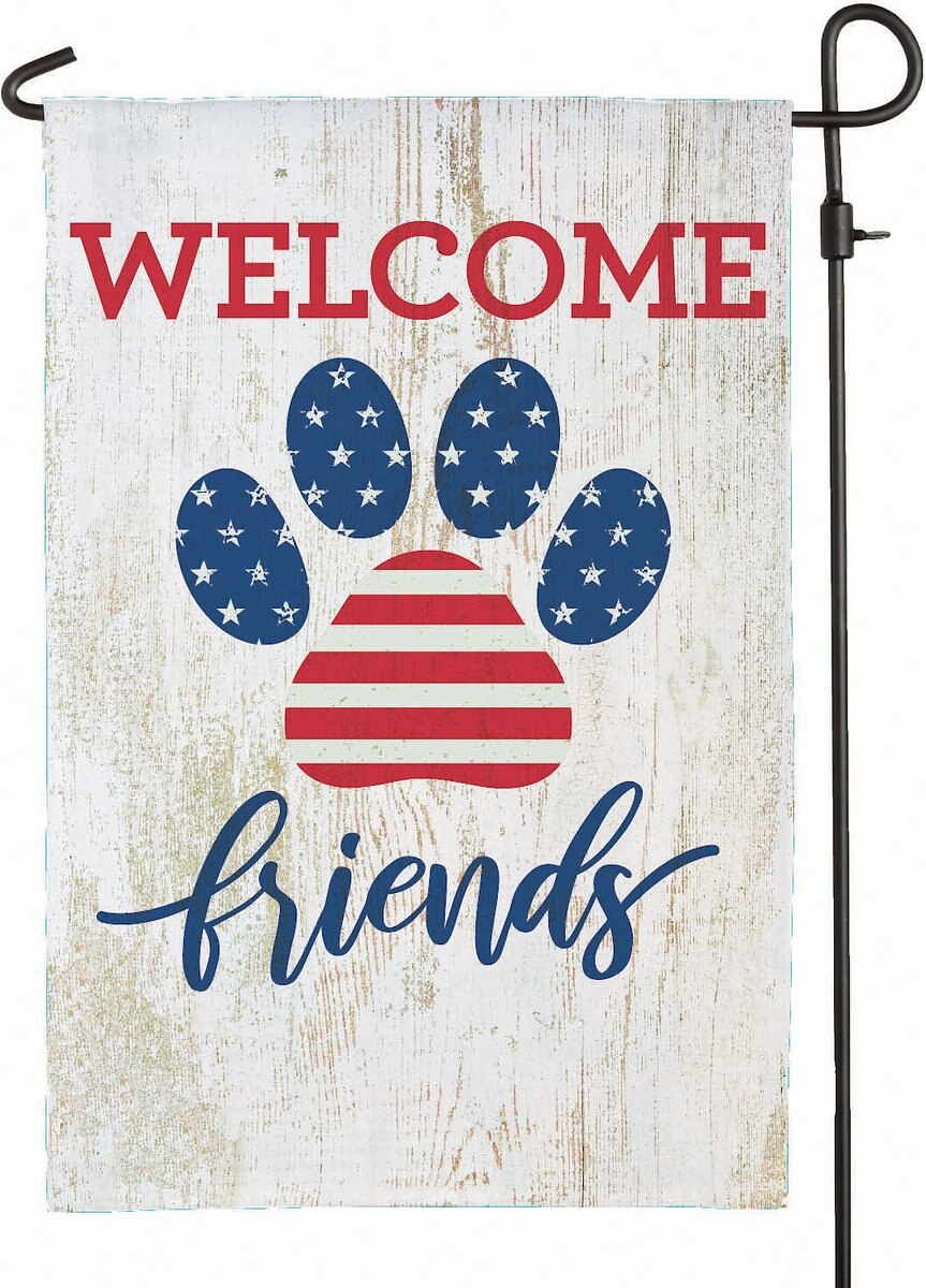 Custom Personalization Solutions Welcome Friends Patriotic Paw Print Personalized Garden Flag