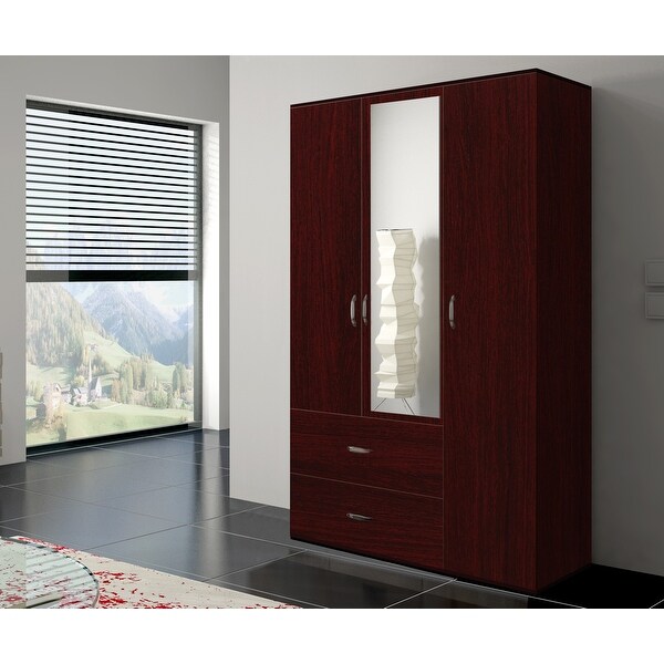 Cambridge Modern Wooden Wardrobe - Armoire with Drawers - Mahogany - 47