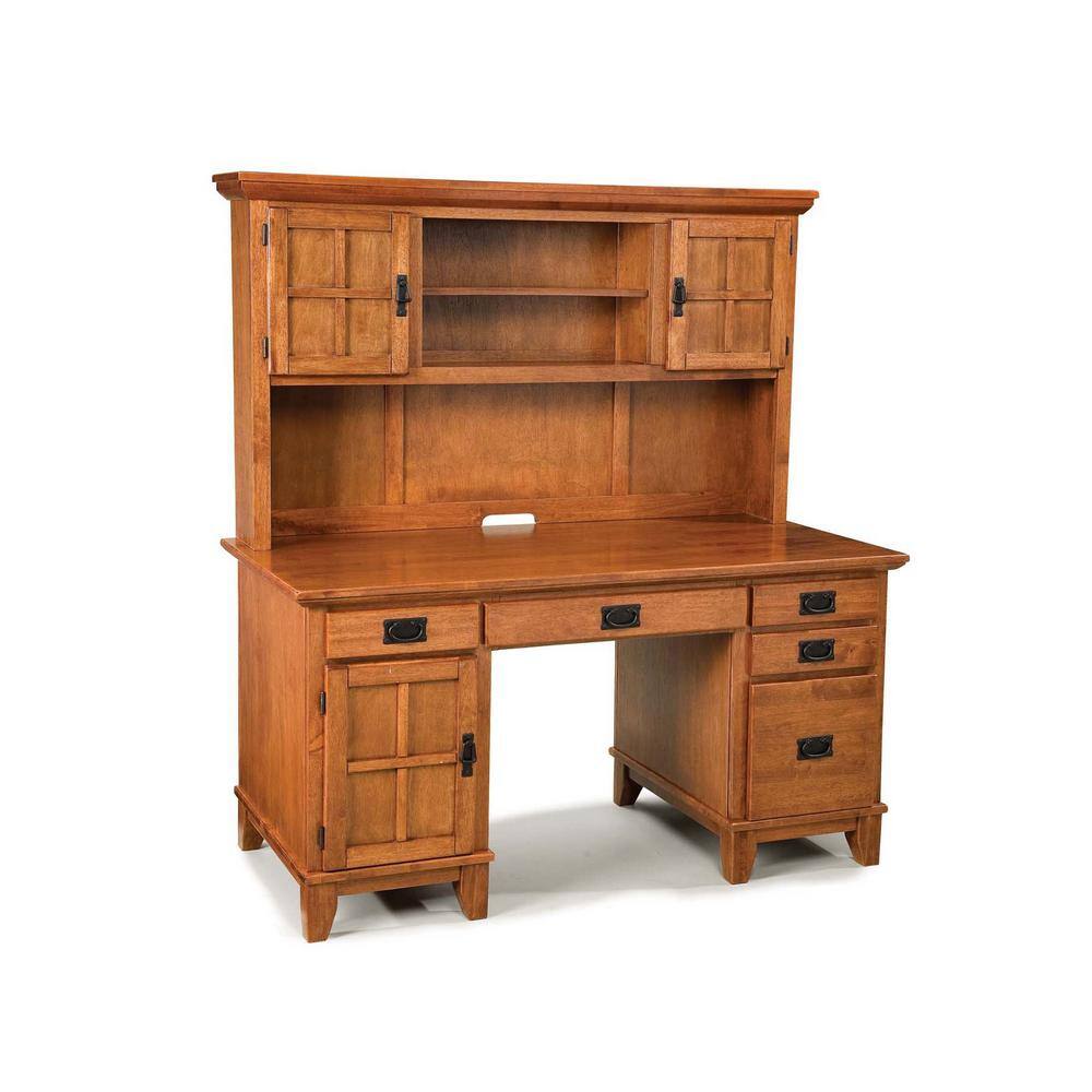 HOMESTYLES 58 in. Rectangular Cottage Oak 5 Drawer Computer Desk with Solid Wood Material 5180-184