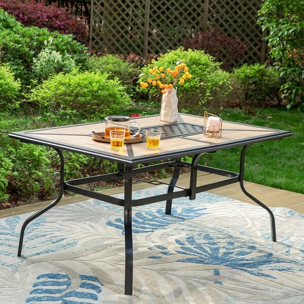 MAISON ARTS Patio Dining Table with Umbrella Hole and WoodLook Table Top