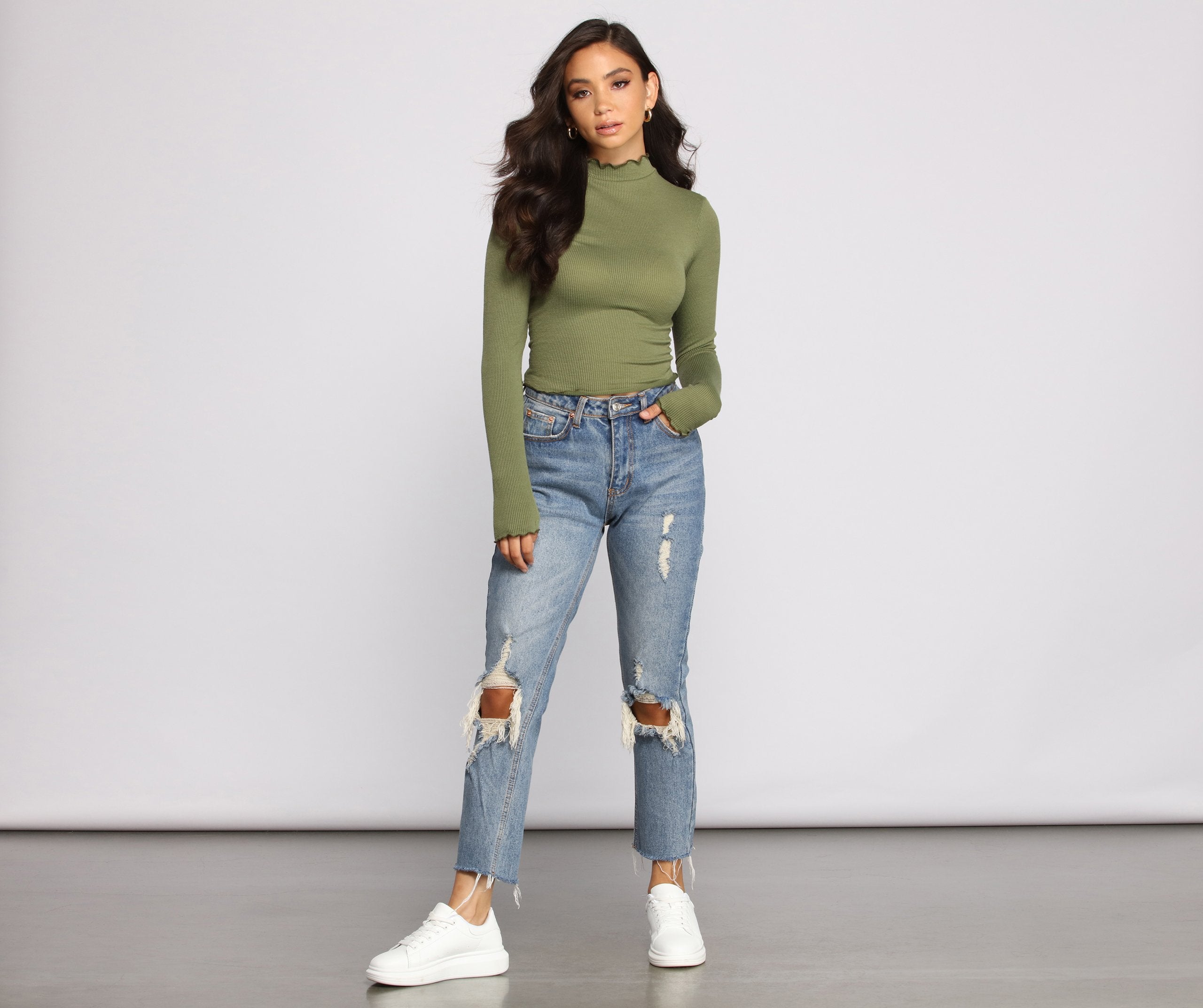 Chic Cropped Ribbed Mock Neck Top