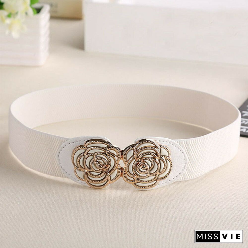 Women Vintage Flower Waist Belt Elastic Stretch Buckle Waistband Dress Belt Formal Office Lady Belts Womens Belts Accessories