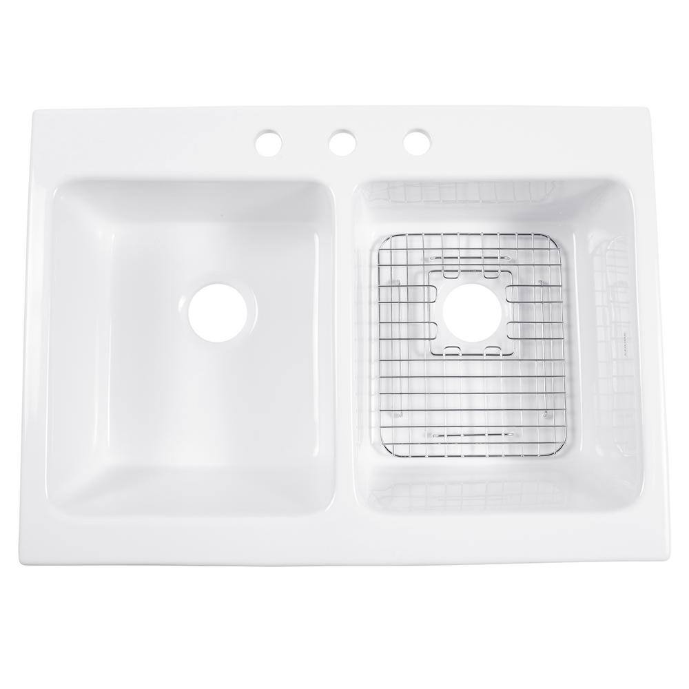 SINKOLOGY Josephine 34 in. Quick-Fit Drop-In Farmhouse Double Bowl Crisp White Fireclay Kitchen Sink SK453-34FC