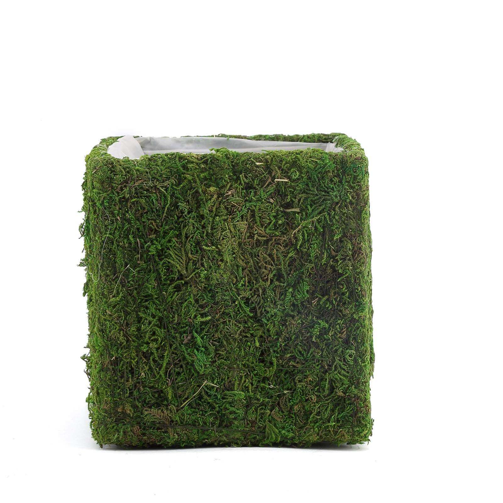 4 Pack Green Preserved Moss Covered Square Planter Boxes, Flower Baskets with Inner Lining 6