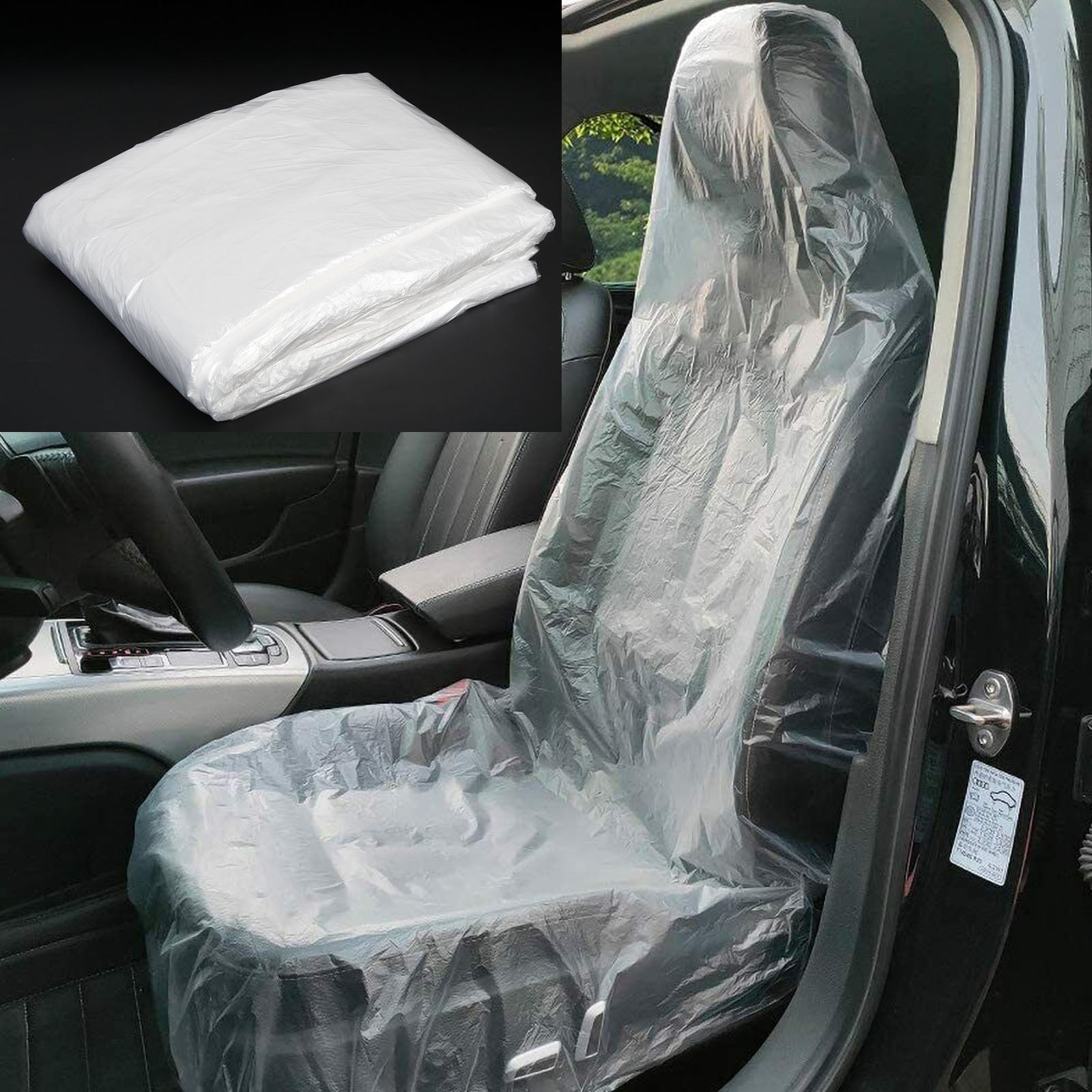 Nisorpa 100pcs Pack Universal Disposable Clear Car Seat Covers PVC Films Waterproof Protective 57