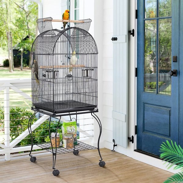 Yaheetech Open Top Rolling Metal Parrot Bird Cage， Black