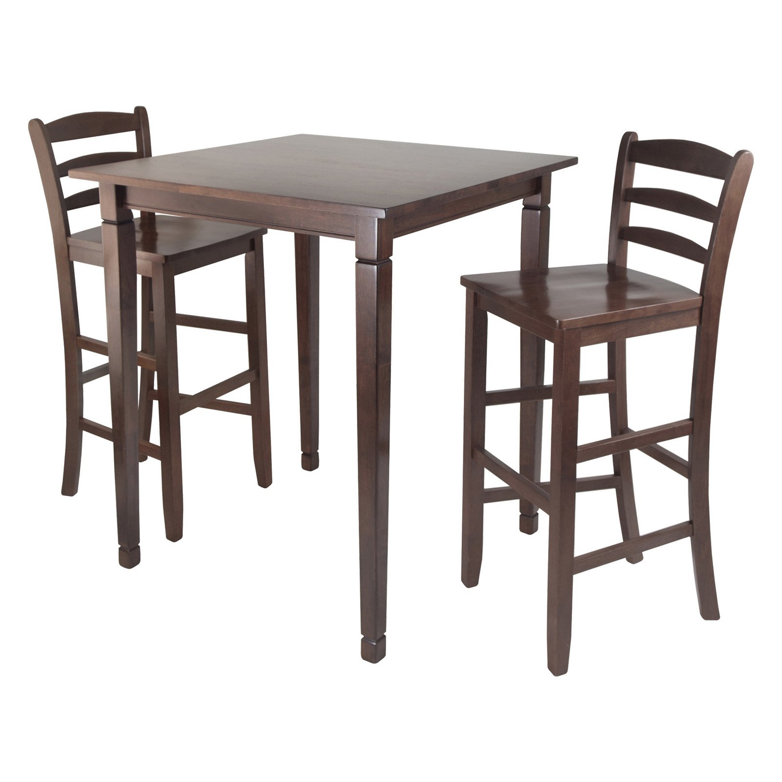 Winsome Wood Kingsgate 3-Pc Pub Set， High Table and 2 Ladder Back Bar Stools， Walnut Finish