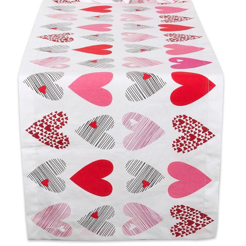 72 White and Pink Seamless Hearts Printed Rectangular Table Runner