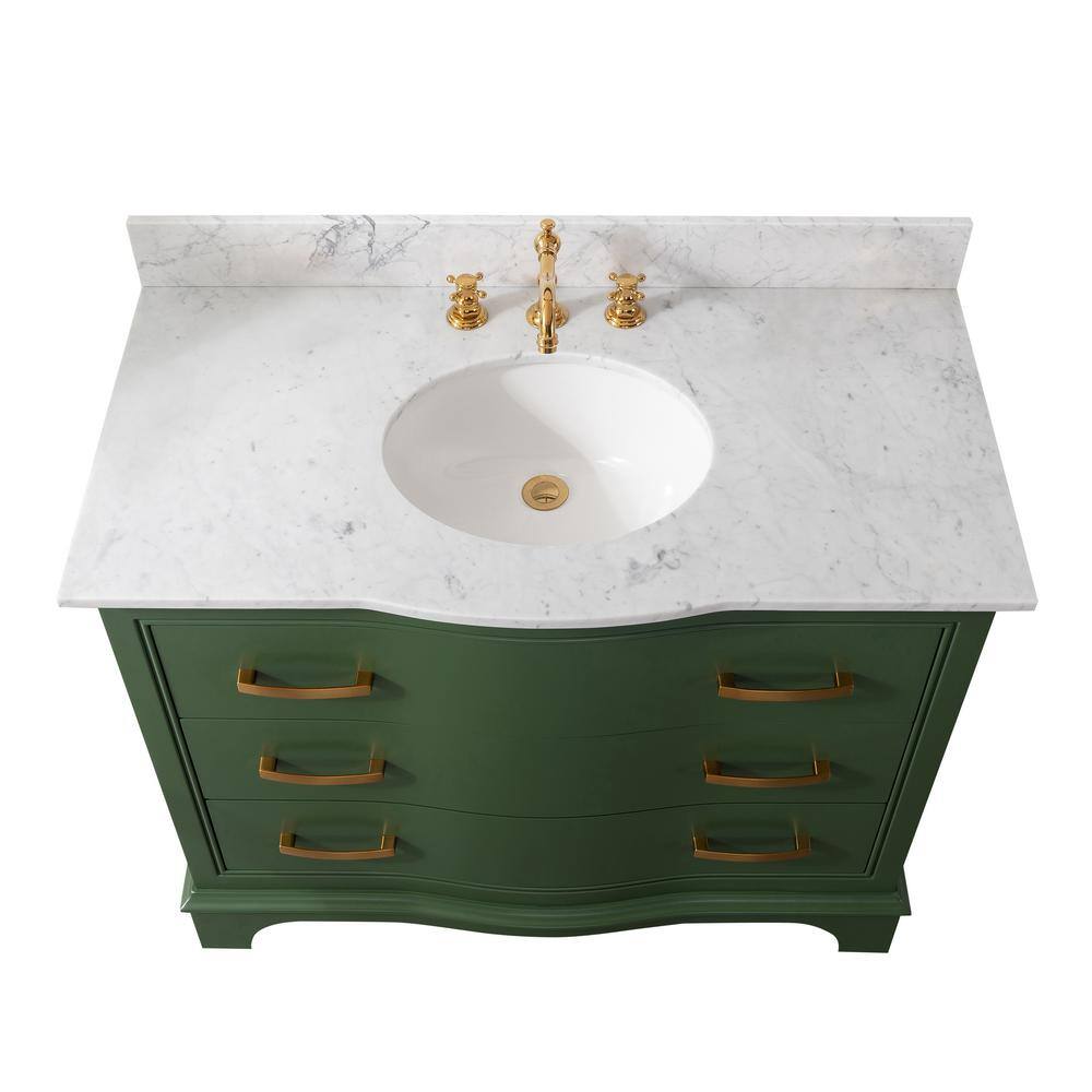 SUDIO Monroe 42 in. W x 22 in. D x 33.7 in. H Bath Vanity in Evergreen with White Marble Top Monroe-42EG