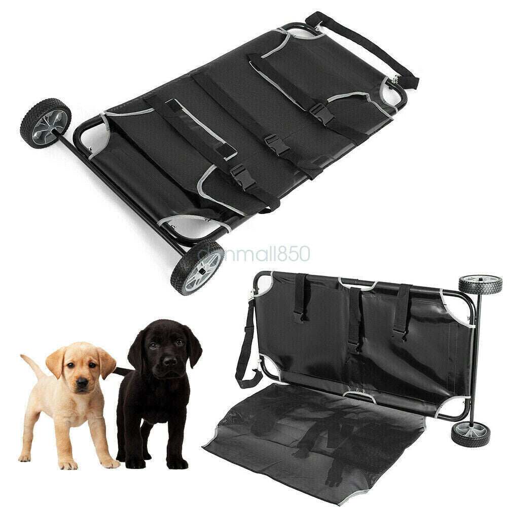 Miumaeov Animal Stretcher Pet Trolley 45x27'' Pet Bed 2 Castors 250lb Capacity Mesh Style with 2 Wheels for Dog and Other Animal