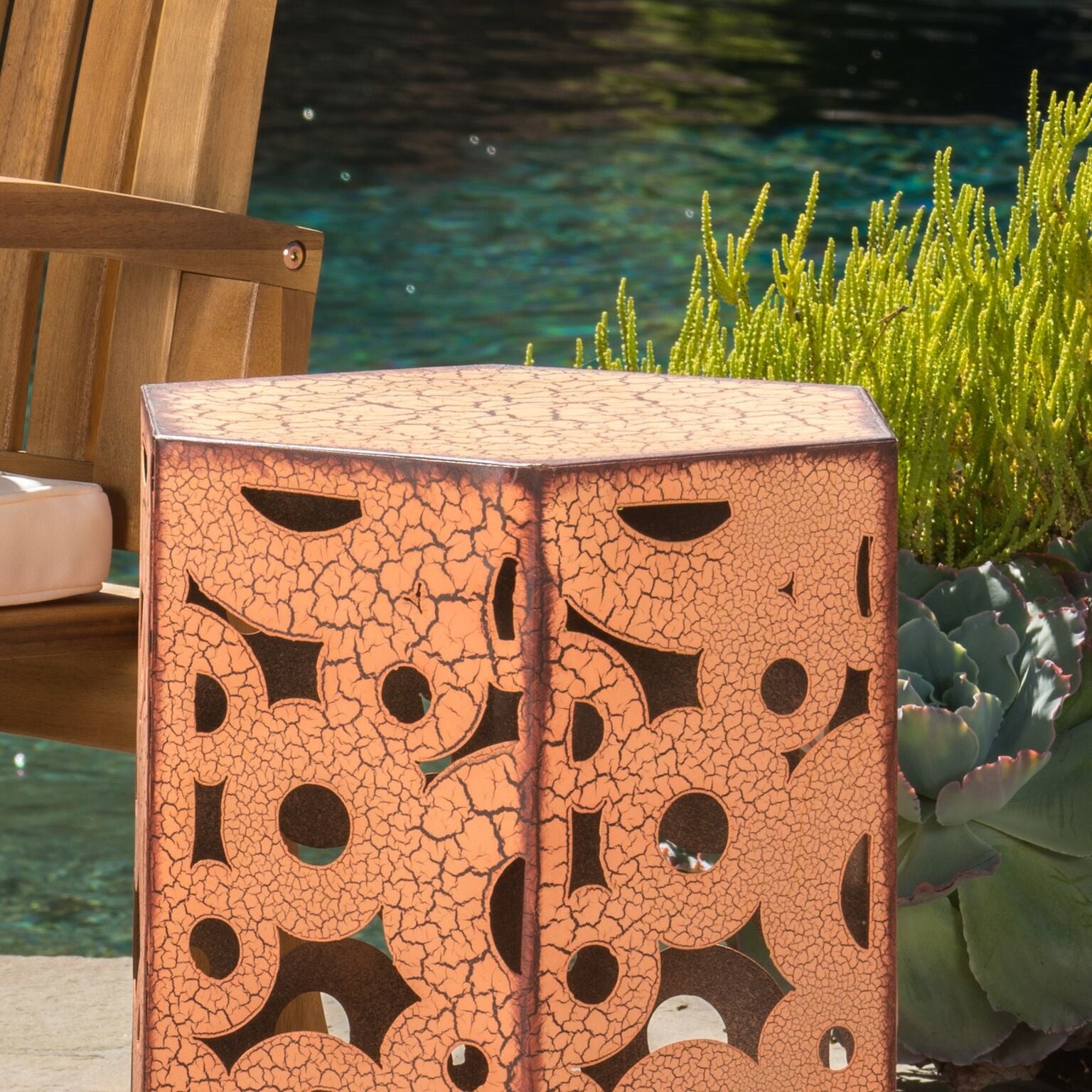 Contemporary Outdoor Hexagonal Antique Orange Iron Accent Tables (Set of 2)