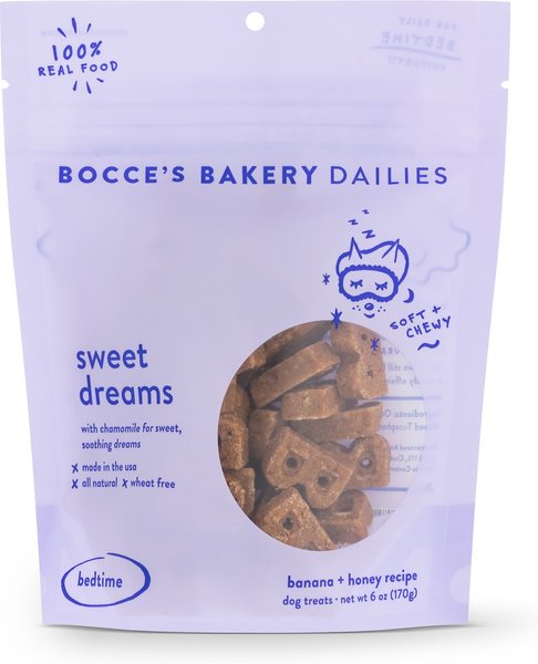 Bocce's Bakery Dailies Sweet Dreams Bananas + Honey Recipe Dog Treats， 6-oz pouch