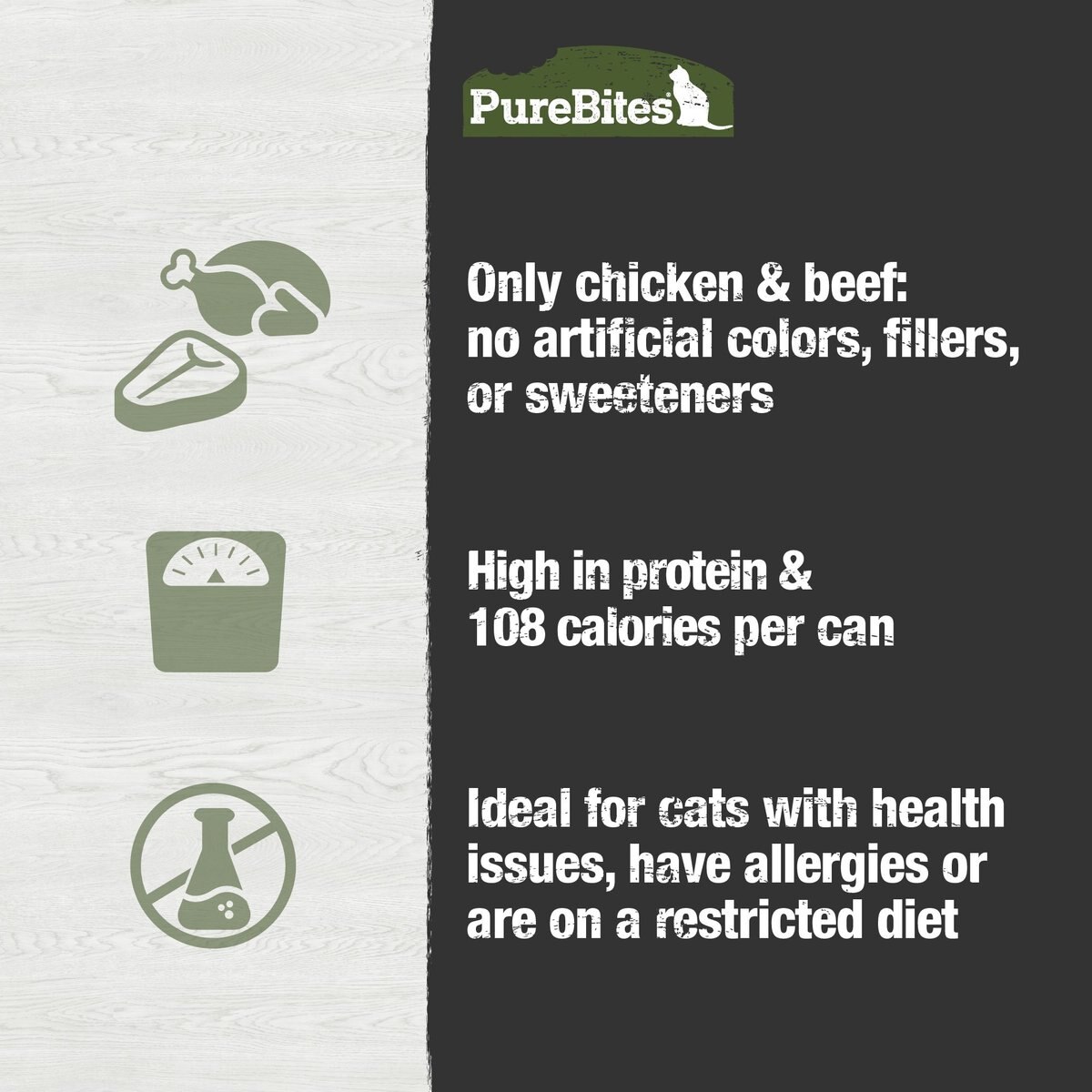 PureBites 100% Pure Chicken and Beef Paté Cat Food Toppings， 2.5-oz can， 12 count