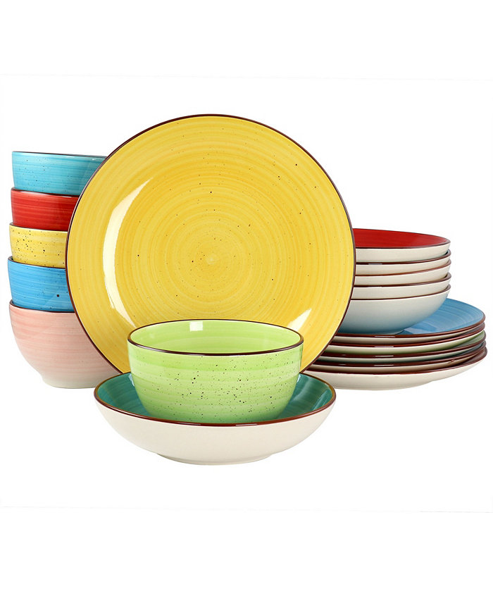 Elama Sebastian 18 Piece Double Bowl Stoneware Dinnerware Set Service for 6