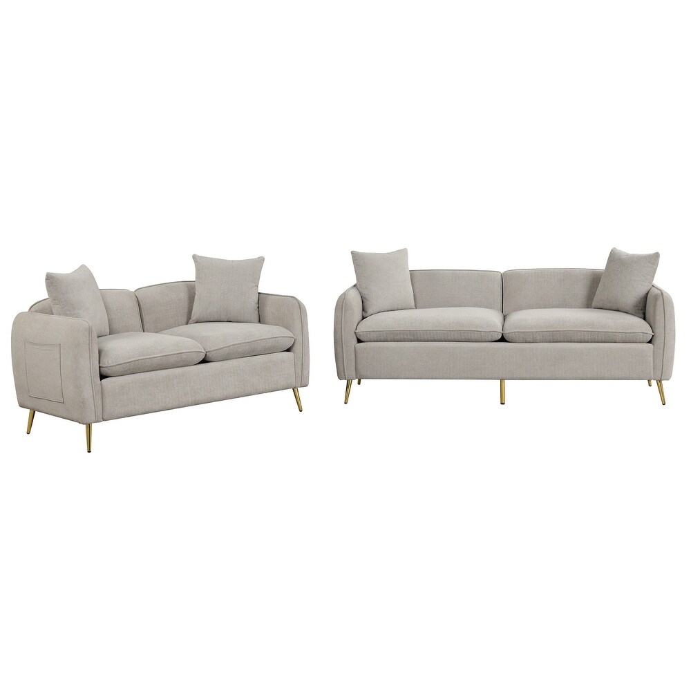 Grey Velvet 2pc Sofa Set w/ Side Pocket   Sofa Covers(Loveseat+3 Seat)