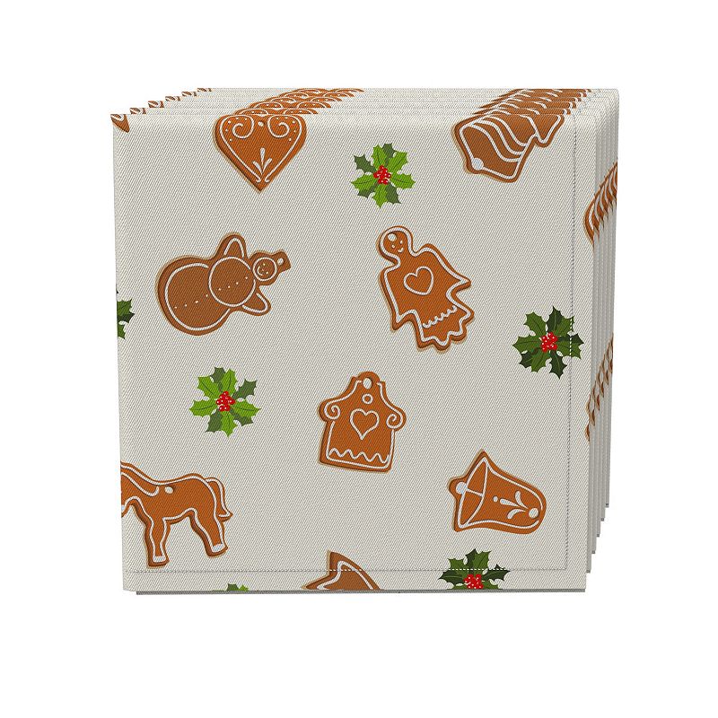 Napkin Set of 4， 100% Cotton， 20x20， Gingerbread Cookies and Holly