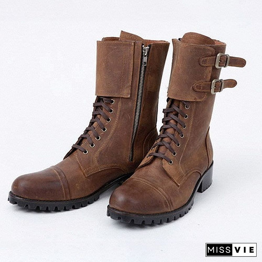 Autumn and Winter Leather Spliced Knights Boots