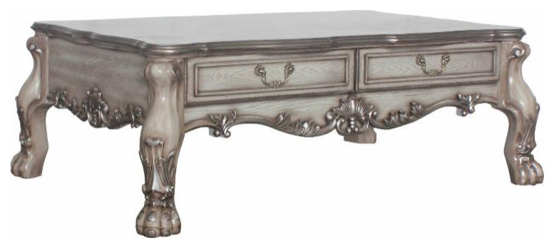 Traditional Coffee Table  Carved Legs With Scalloped Rectangular Top  White Bone   Victorian   Coffee Tables   by Declusia  Houzz