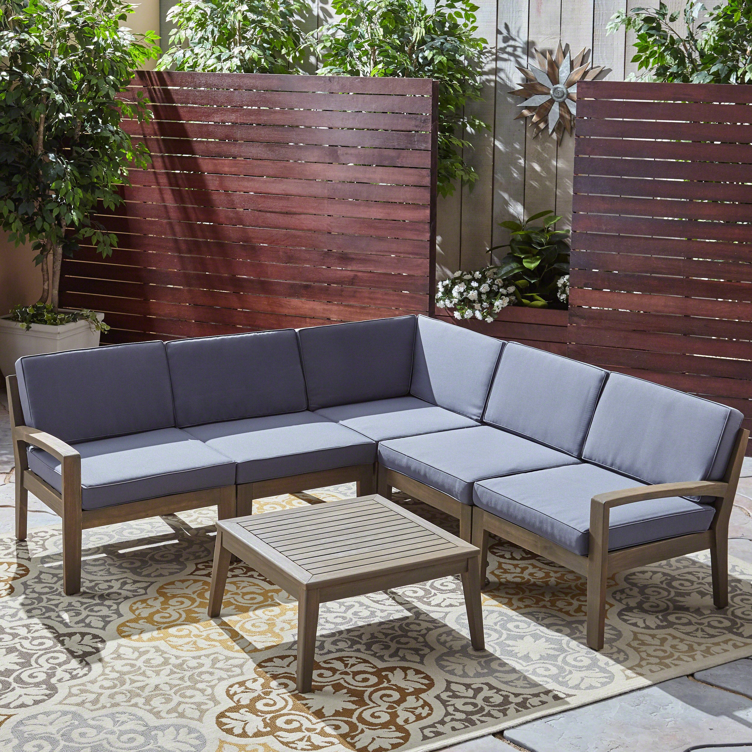 Ray Outdoor Acacia Wood 5 Seater Sectional Sofa Set with Coffee Table