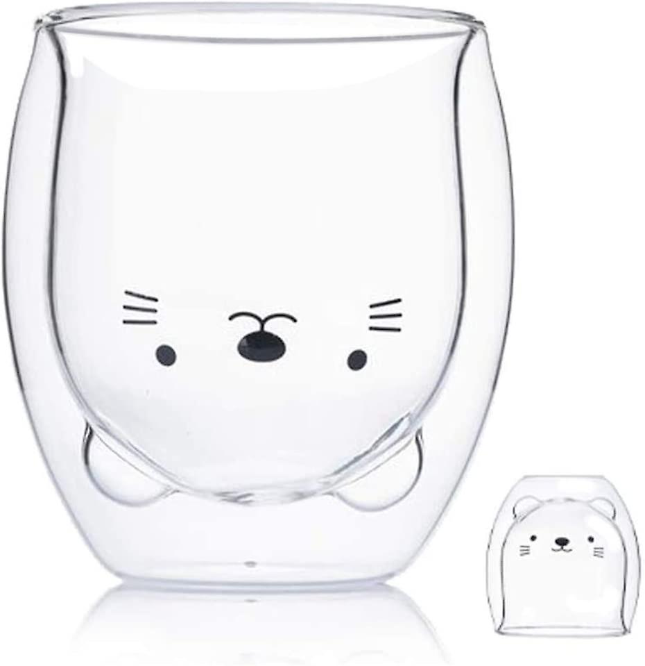 Cute Mugs Double Wall Insulated Glass Espresso Cup Coffee Cup， Tea Cup， Milk Cup， Gigt For Personal Birthday And Office 250ml/8.4oz (cute Mugs Cat+cat