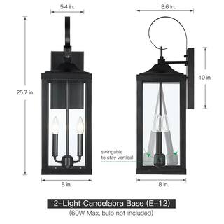 TRUE FINE Jefferson 2-Light 25.7 in. Black Large Outdoor Wall Lantern Sconce Light TD40021OT