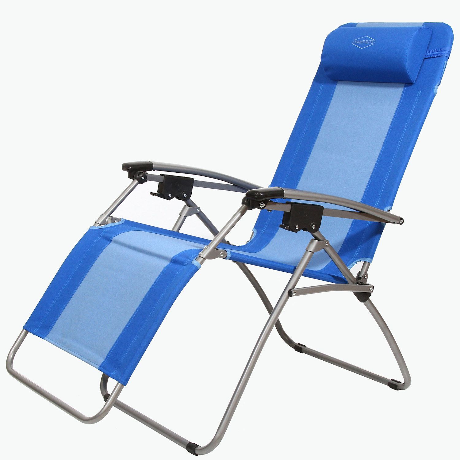 Kamp-Rite Folding Reclining Zero Gravity Chair w/ Headrest Pillow， Blue (2 Pack)