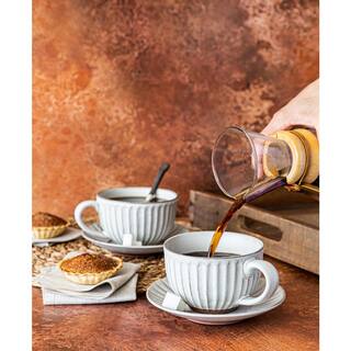 Over and Back 13.8 oz. GrayCream Stoneware Cup and Saucer (Set of 4) 933174