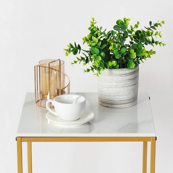 2-Tier Square End Table with Marble Top