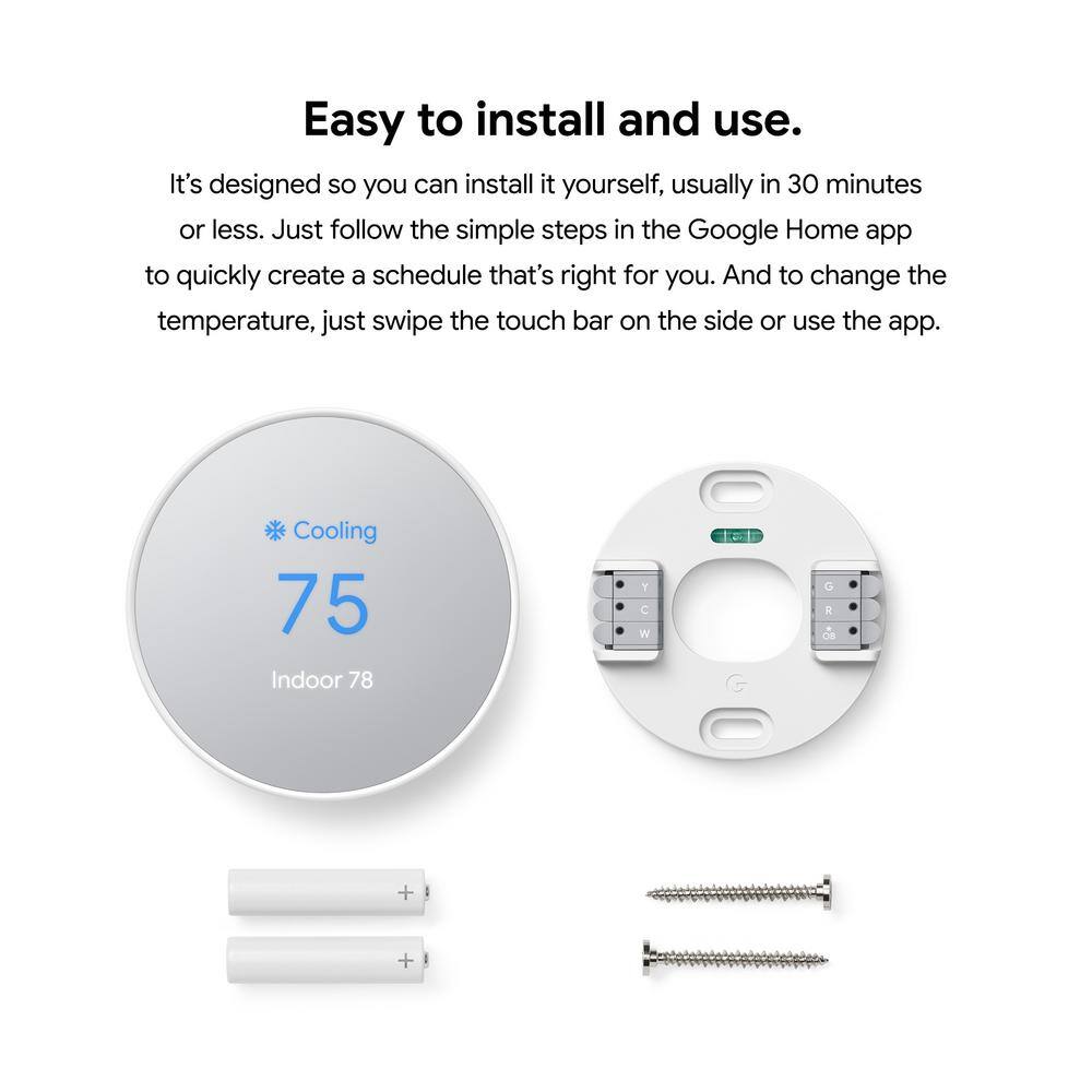 Google Nest Thermostat - Smart Programmable Wi-Fi Thermostat - Snow GA01334-US