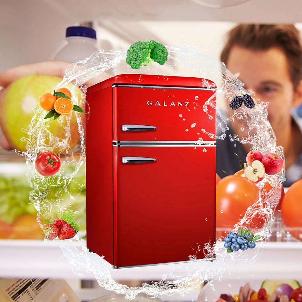 Galanz 31 cu ft Retro Mini Fridge in Red with Dual Door True Freezer