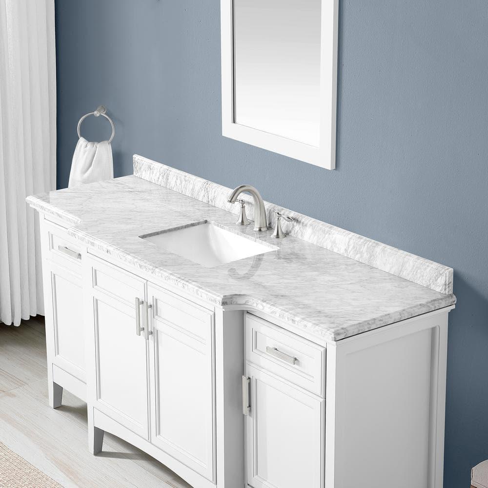 Home Decorators Collection Sassy 72 in W x 22 in D x 35 in H Bath Vanity in White with Marble Vanity Top in Carrara with white Basin