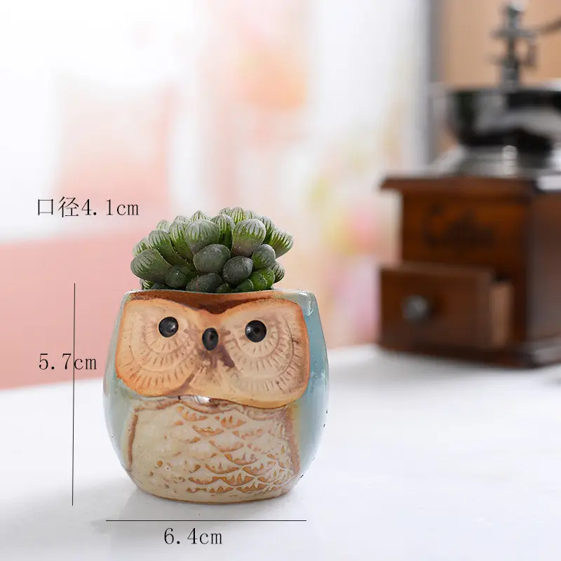 Animal Flower Pot Mini Ceramic Owl Flower Pot Set