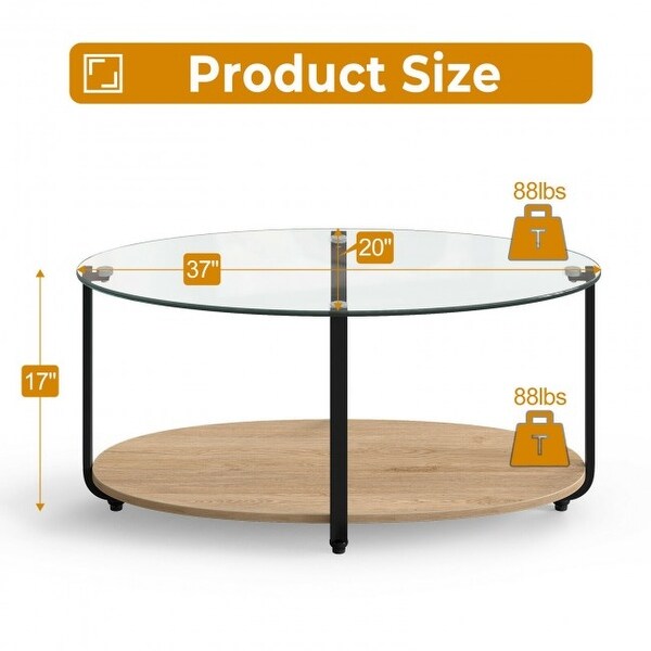 2-Tier Glass-Top Modern Coffee Table with Storage Shelf - 37