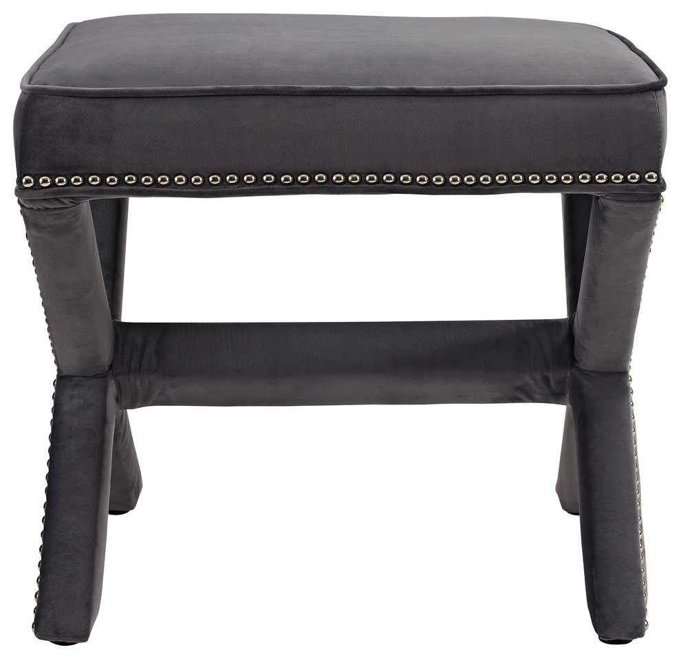 Rivet Upholstered Velvet Ottoman   Transitional   Vanity Stools And Benches   by Uber Bazaar  Houzz