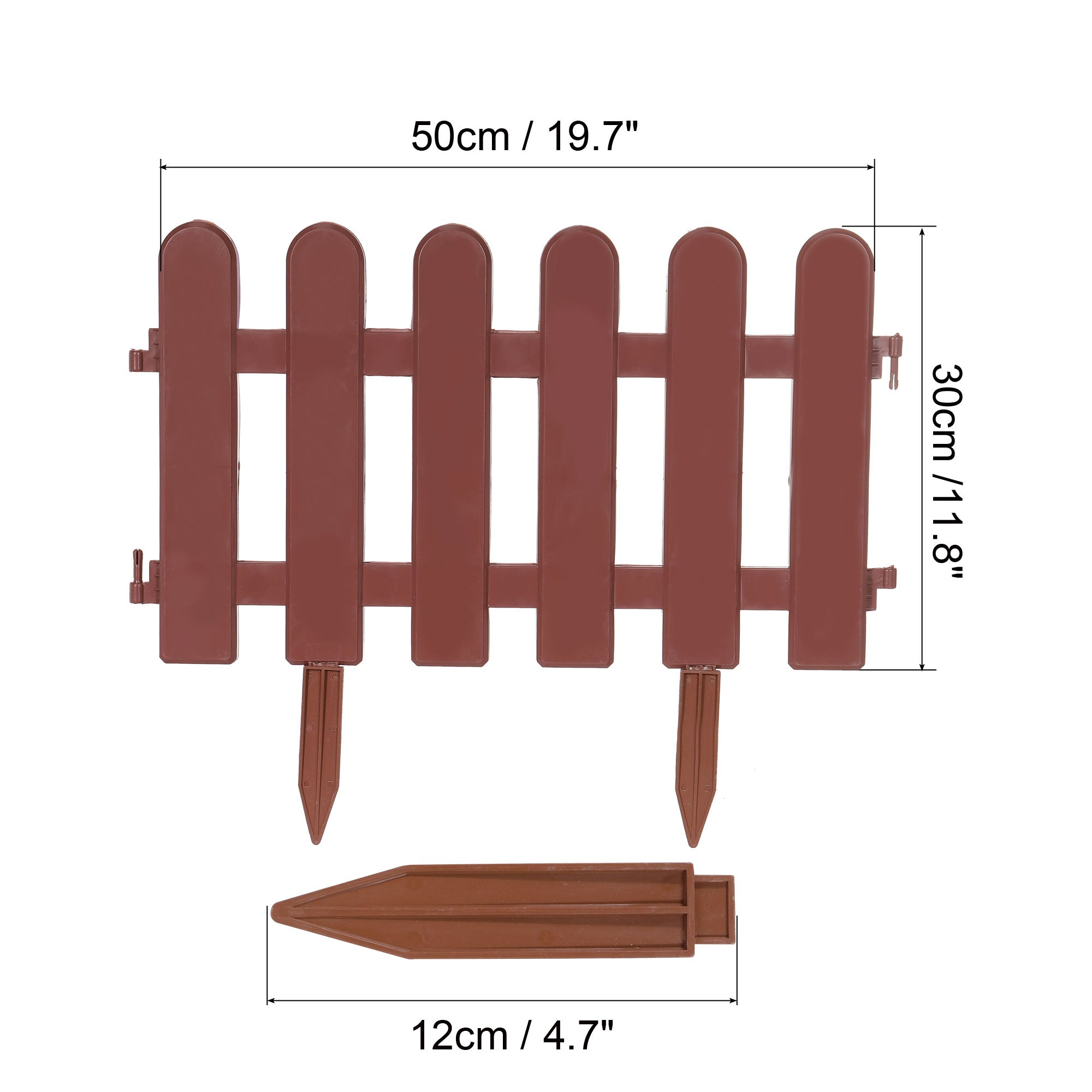 Uxcell 19.7x11.8 Inch Garden Decorative Fence Border Lawn Picket with Tip, Brown Pack of 8