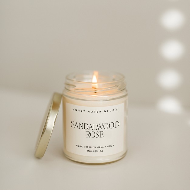 Sweet Water Decor Sandalwood Rose 9oz Clear Jar Soy Candle