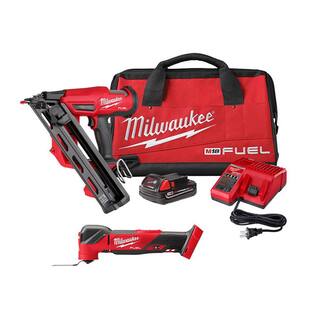 MW M18 FUEL 18-Volt Lithium-Ion Brushless Cordless Gen II 15-Gauge Angled Nailer Kit WFUEL Brushless Multi-Tool 2839-21CT-2836-20