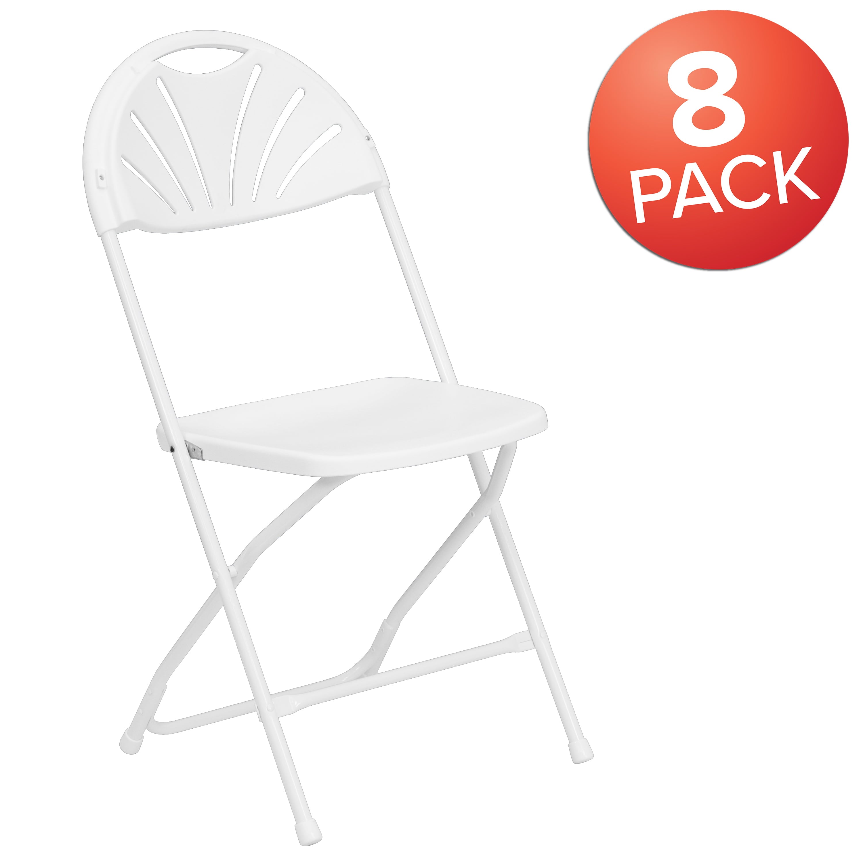 BizChair 8 Pack 650 lb. Capacity White Plastic Fan Back Folding Chair