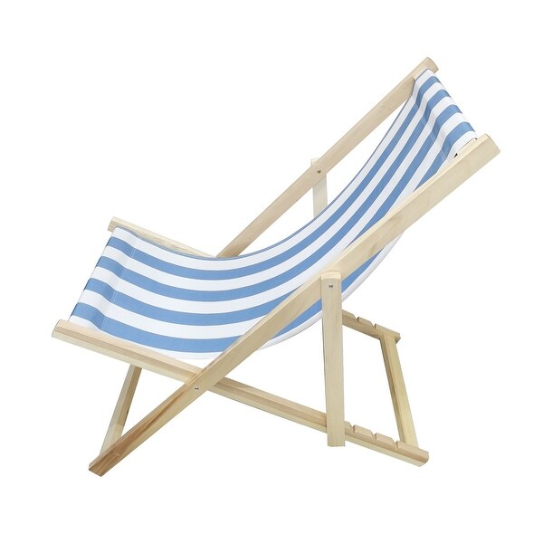 Wood Sling Chair Blue Stripe Broad Dark Blue Stripe